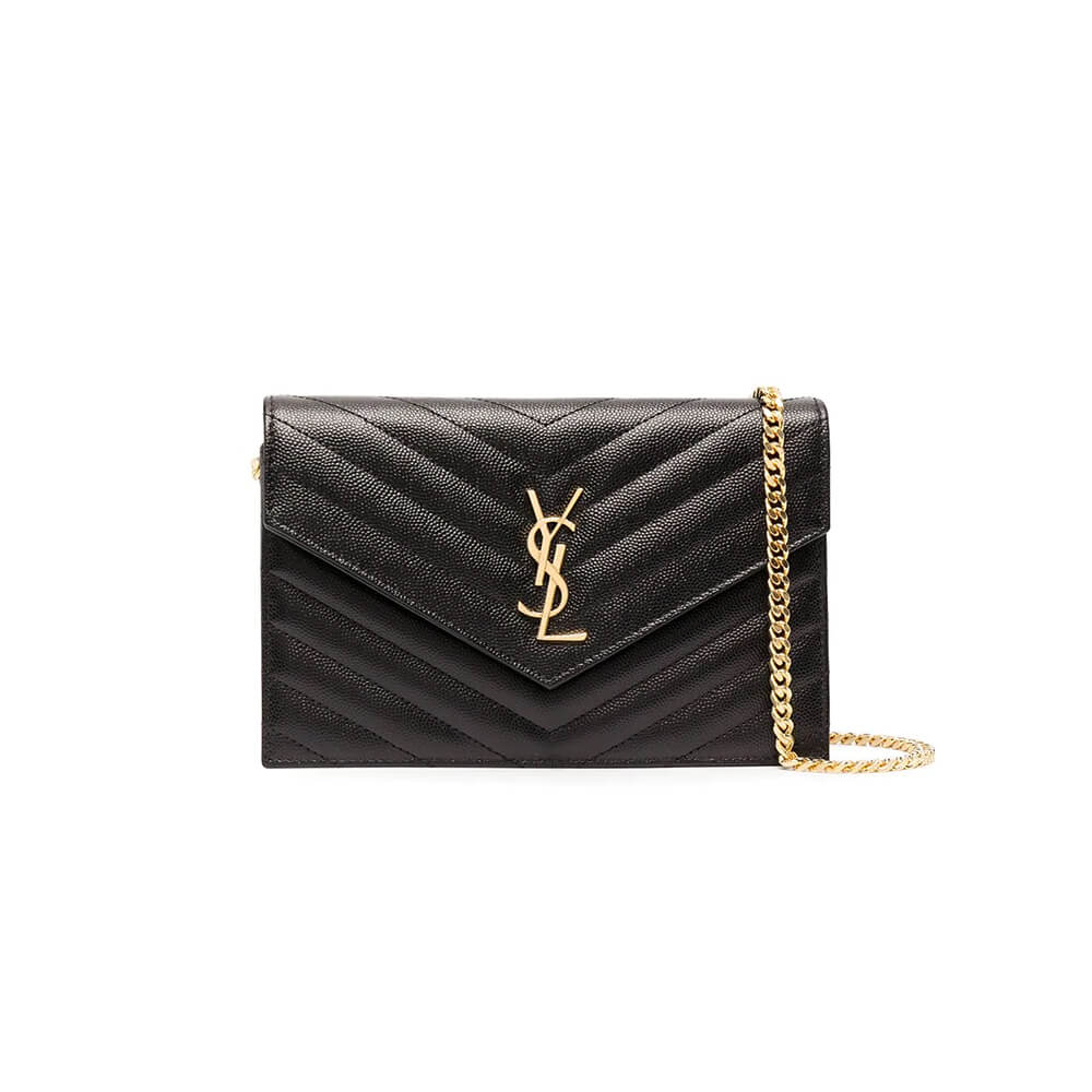 Sa1nt Lau*nt chain-strap y51-plaque grained-leather wallet