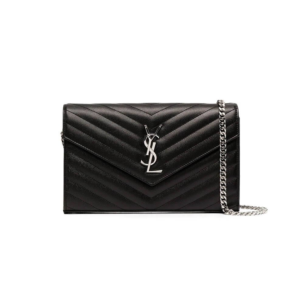 Sa1nt Lau*nt chain-strap y51-plaque grained-leather wallet