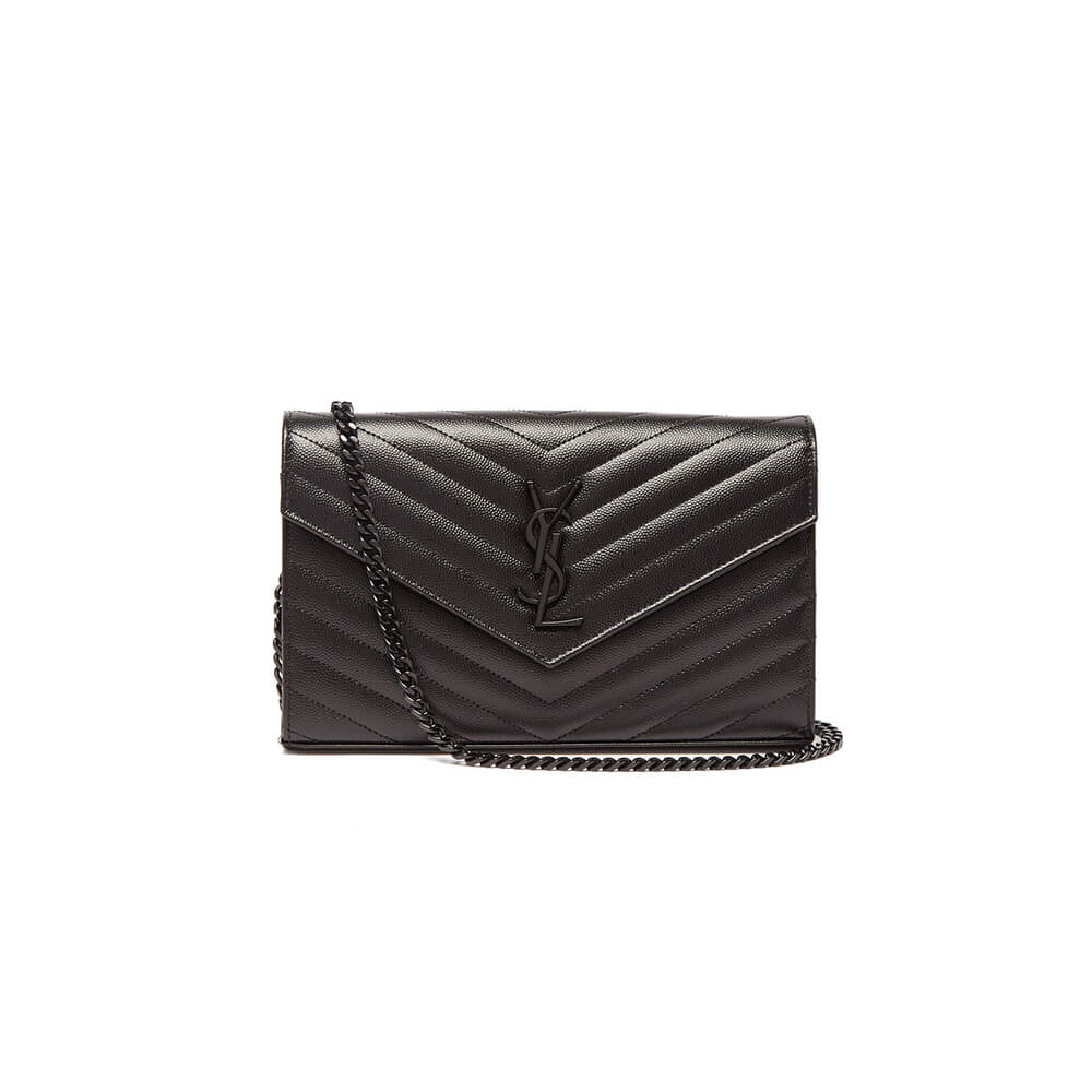 Sa1nt Lau*nt chain-strap y51-plaque grained-leather wallet