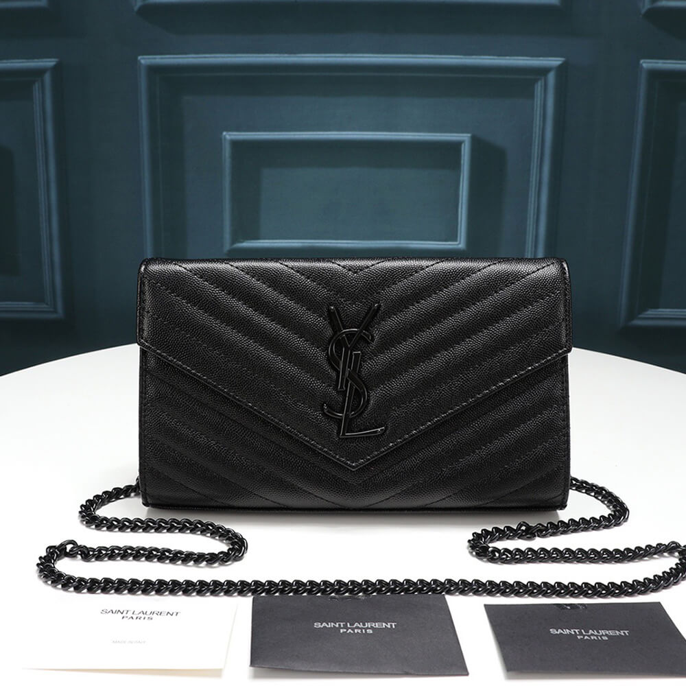 Sa1nt Lau*nt chain-strap y51-plaque grained-leather wallet