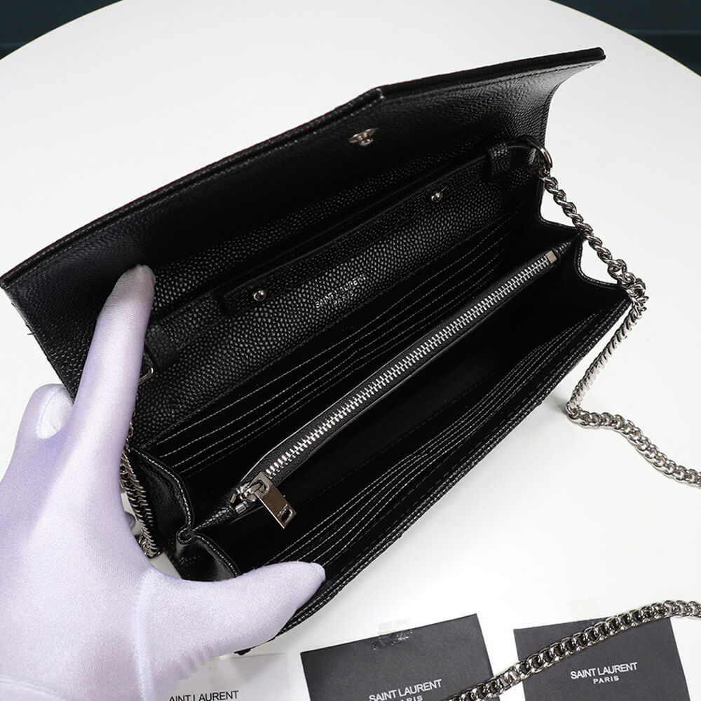 Sa1nt Lau*nt chain-strap y51-plaque grained-leather wallet