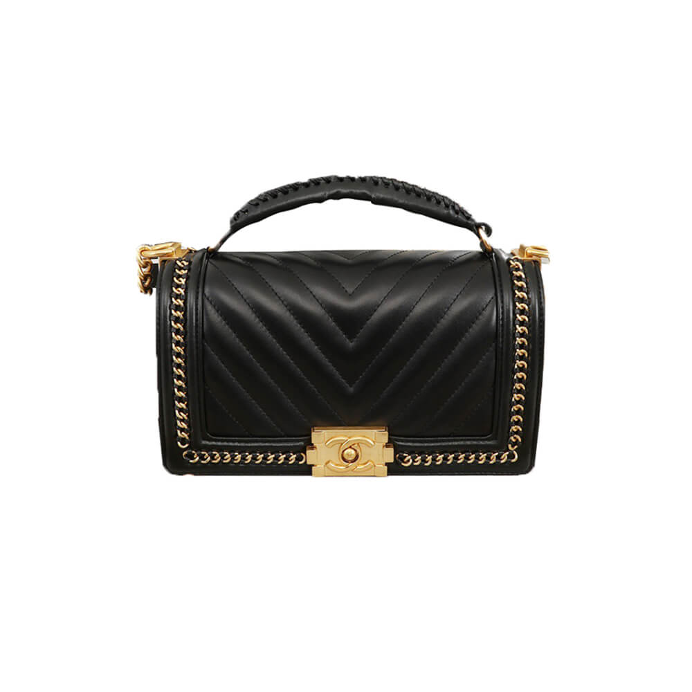 Ch**el top handle chevron boy handbag