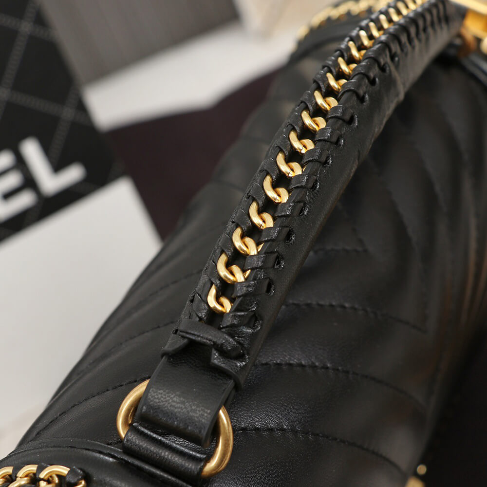 Ch**el top handle chevron boy handbag