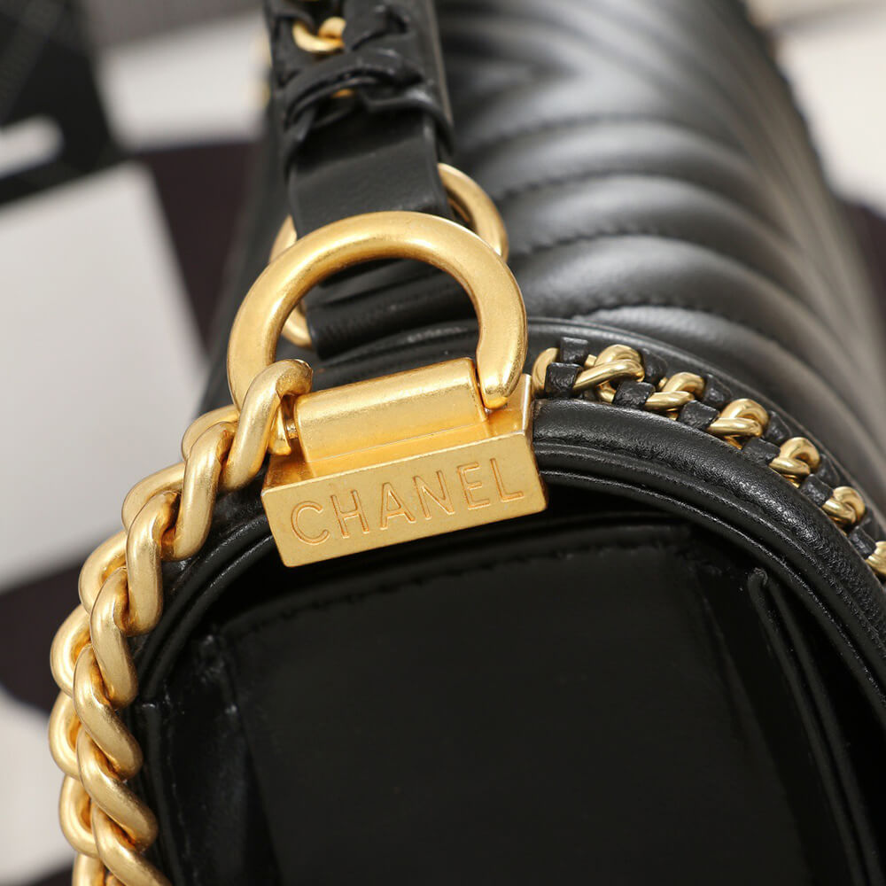 Ch**el top handle chevron boy handbag