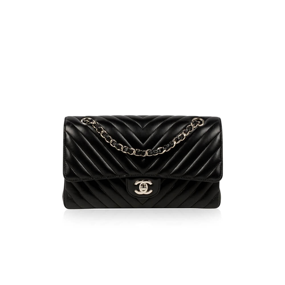 Ch**el classic chevron tweed medium flap