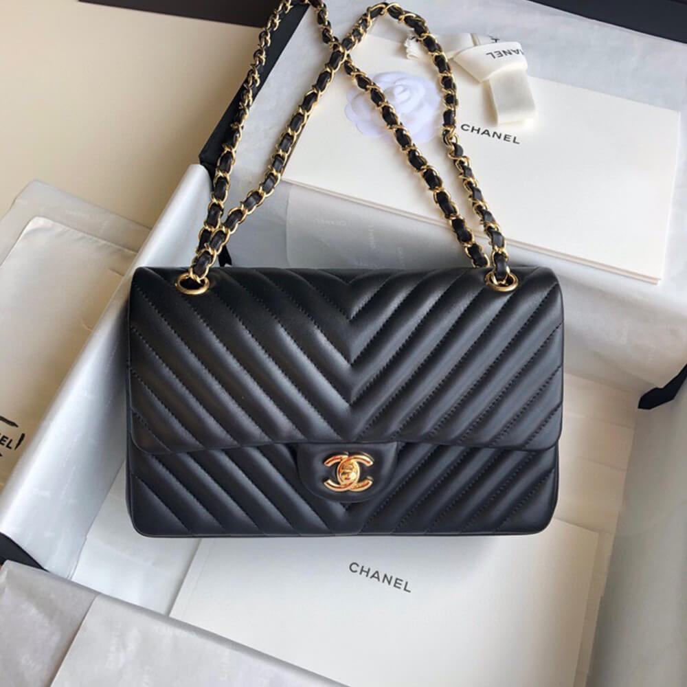 Ch**el classic chevron tweed medium flap